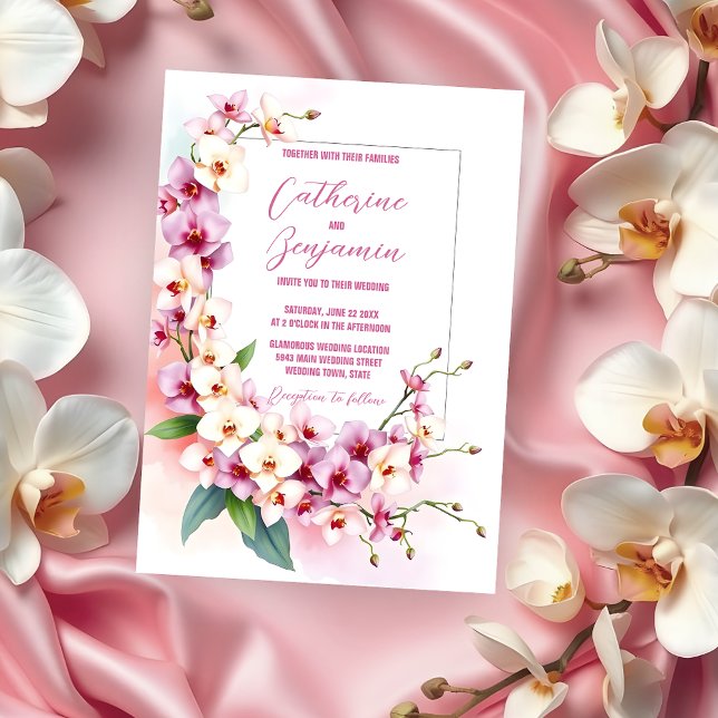 Romantic Delicate Pink and White Orchids Wedding Invitation (Creator Uploaded)