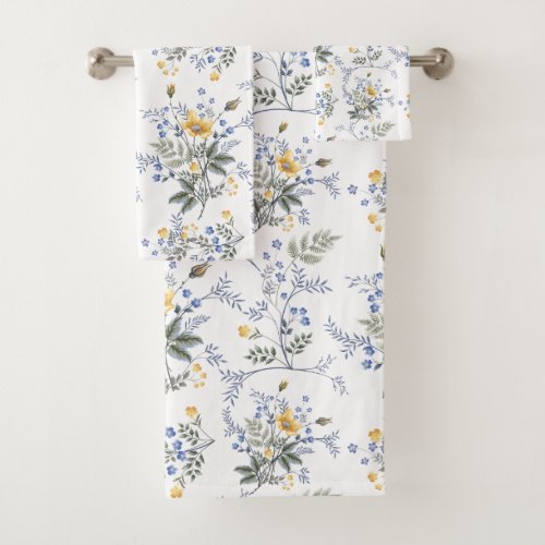 romantic delicate wildflower pattern Yellow blue 2 Bath Towel Set