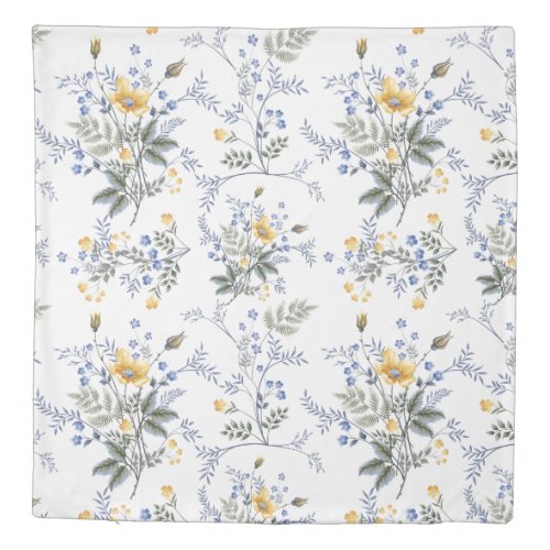 romantic delicate wildflower pattern Yellow blue Duvet Cover