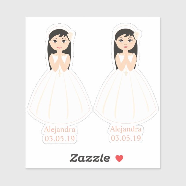 Romantic Design Communion Niña Morena Sticker (Sheet)