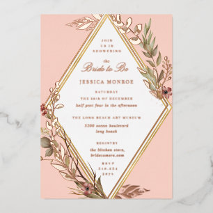 Romantic Diamond Floral Bridal Shower Foil Invitation