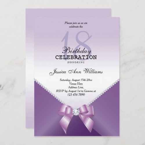 Romantic Diamonds  Bow Birthday Party Invitation