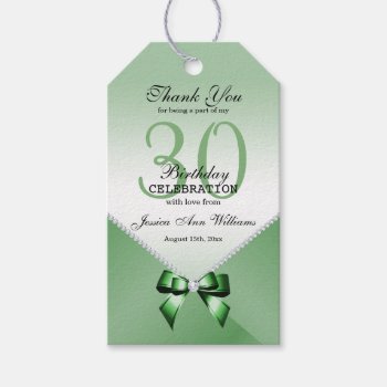 Romantic Diamonds & Emerald Bow 30th Birthday    Gift Tags by shm_graphics at Zazzle