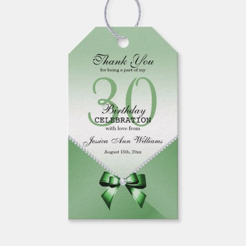 Romantic Diamonds  Emerald Bow 30th Birthday    Gift Tags