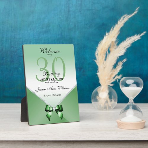 Romantic Diamonds  Emerald Bow 30th Birthday  Plaque