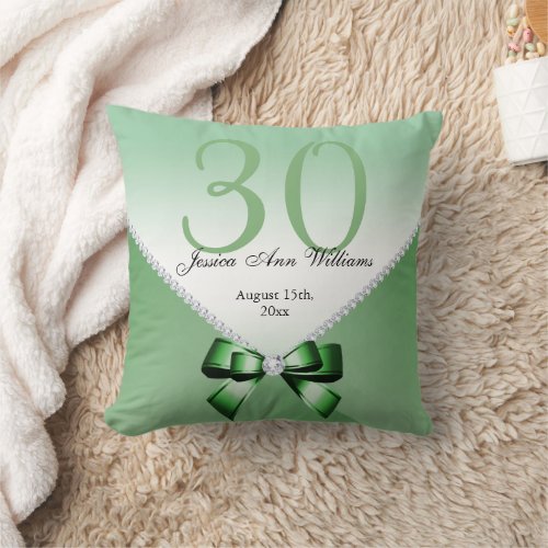 Romantic Diamonds  Emerald Bow 30th Birthday  Throw Pillow