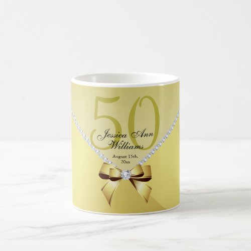 Romantic Diamonds  Gold Bow 50th Birthday Coffee Mug