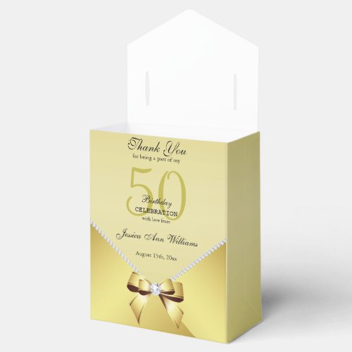 Romantic Diamonds  Gold Bow 50th Birthday Favor Boxes
