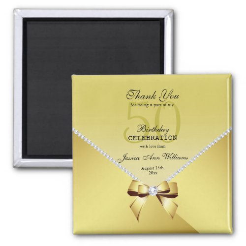 Romantic Diamonds  Gold Bow 50th Birthday Magnet