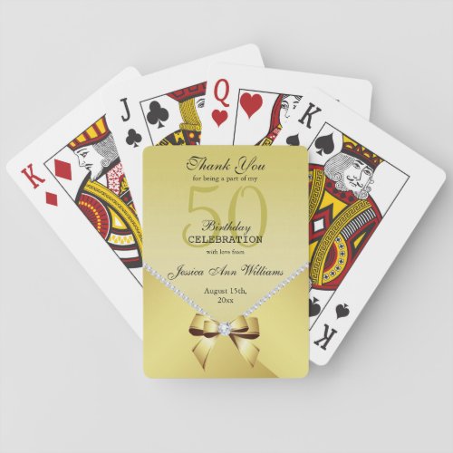 Romantic Diamonds  Gold Bow 50th Birthday Poker Cards