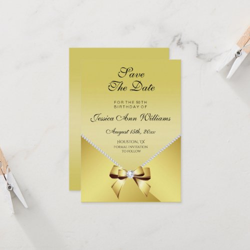 Romantic Diamonds  Gold Bow 50th Save The Date
