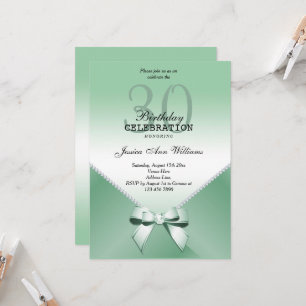 Romantic Diamonds & Mint Green Bow 30th Birthday Invitation