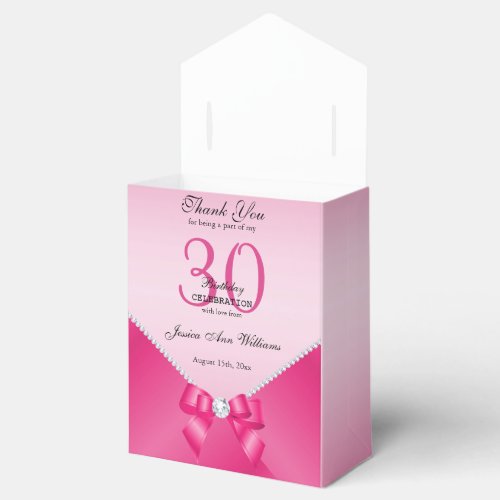 Romantic Diamonds  Pink Bow 30th Birthday  Favor Boxes