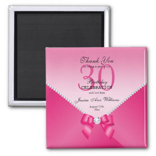 Romantic Diamonds  Pink Bow 30th Birthday  Magnet