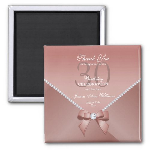 Romantic Diamonds  Pink Bow 30th Birthday  Magnet