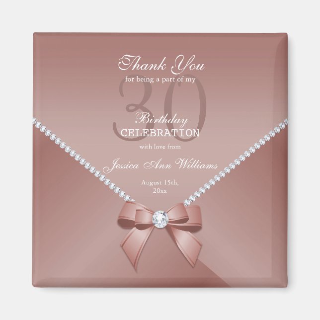 Romantic Diamonds & Pink Bow 30th Birthday  Magnet (Front)