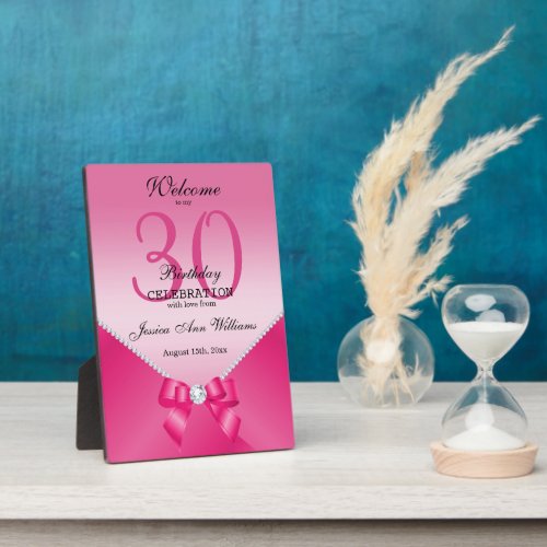 Romantic Diamonds  Pink Bow 30th Birthday  Plaque