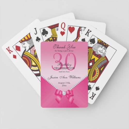 Romantic Diamonds  Pink Bow 30th Birthday  Poker Cards