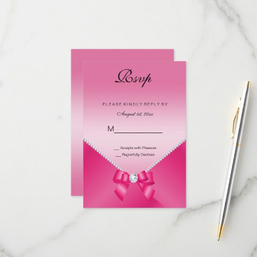 Romantic Diamonds  Pink Bow 30th Birthday  RSVP Card