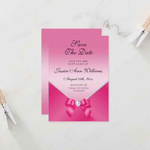 Romantic Diamonds  Pink Bow 30th Save The Date
