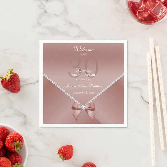 Romantic Diamonds & Rose Gold Bow 30th Birthday   Napkins (Insitu)