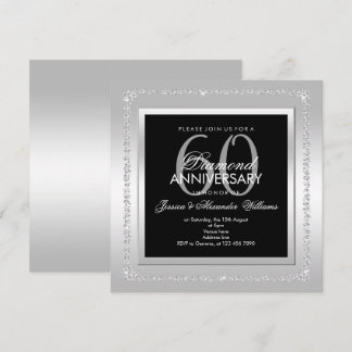 Romantic Diamonds Silver 60th Wedding Anniversary Invitation
