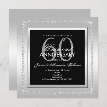 Romantic Diamonds Silver 60th Wedding Anniversary Invitation by Sarah_Designs at Zazzle