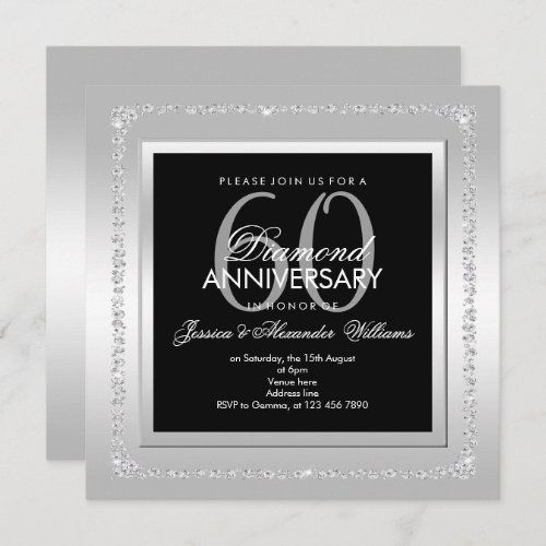 Romantic Diamonds Silver 60th Wedding Anniversary Invitation