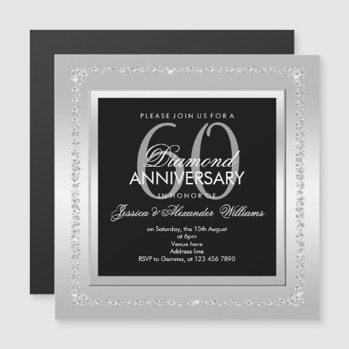 Romantic Diamonds Silver 60th Wedding Anniversary Magnetic Invitation