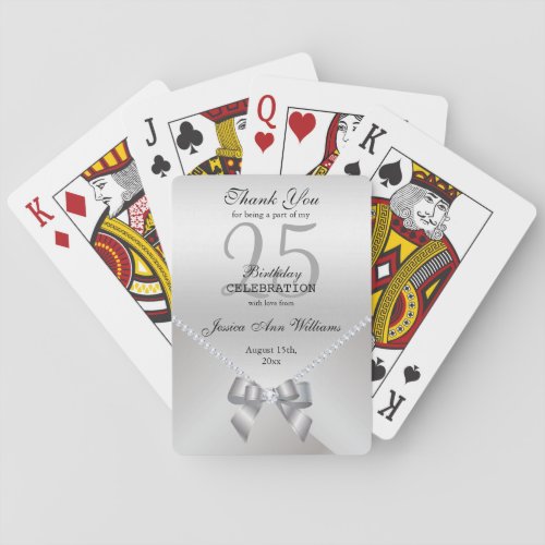 Romantic Diamonds  Silver Bow 25th Birthday Poker Cards