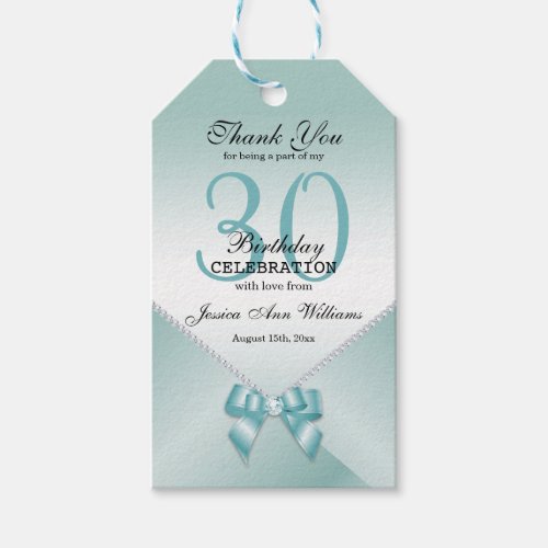 Romantic Diamonds  Teal Bow 30th Birthday    Gift Tags