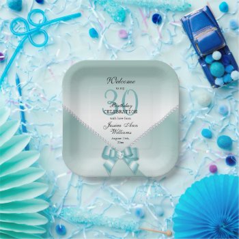 Romantic Diamonds & Teal Bow 30th Birthday   Paper Plates by shm_graphics at Zazzle