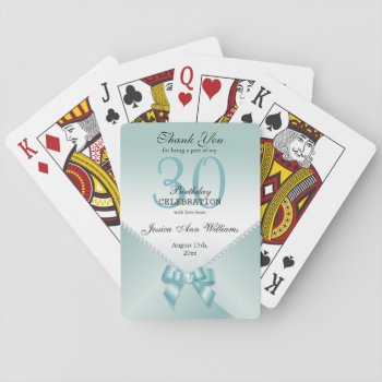 Romantic Diamonds & Teal Bow 30th Birthday   Playing Cards by shm_graphics at Zazzle