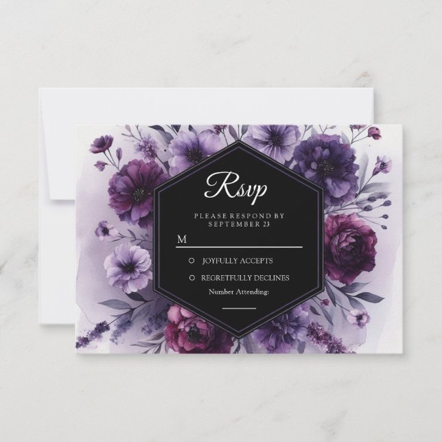  Romantic Digital Purple Floral Wedding RSVP Card (Front)