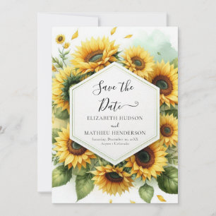 Romantic Digital Sunflower Wedding Save The Date