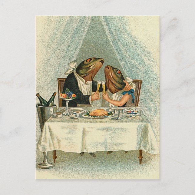 "Romantic Dinner for Frogs" Vintage Postcard (Front)