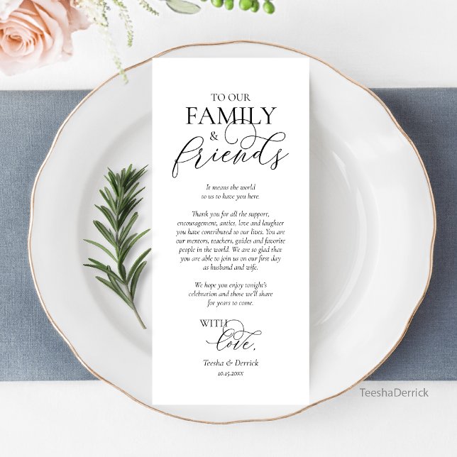 Romantic Dinner Place Setting Thank You Card (Wedding Place Setting Thank You Card, Romantic Script, Black and White.)