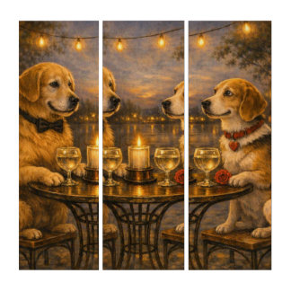 Romantic Dog Evening Triptych – Sunset Pet Art