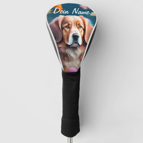 Romantic dog with flowers golf head cover