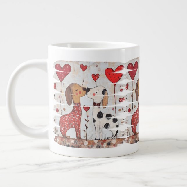 Romantic Dogs with Heart Balloons Giant Coffee Mug (Left)