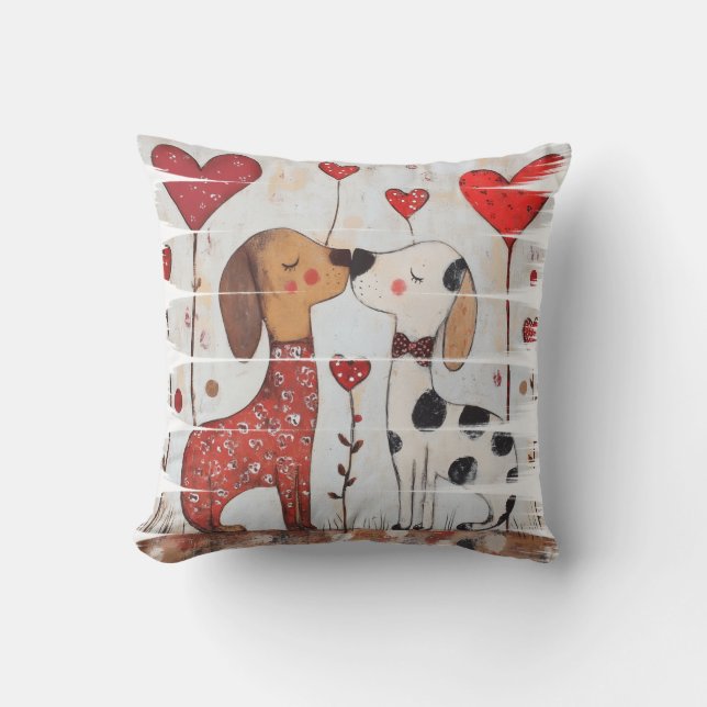 Romantic Dogs with Heart Balloons Throw Pillow (Front)