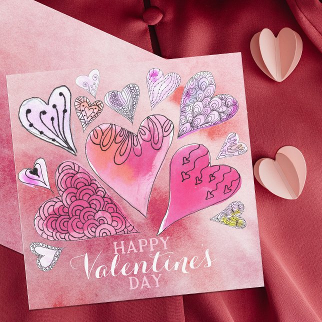 Romantic Doodle Watercolor Hearts Valentine's Day (Creator Uploaded)