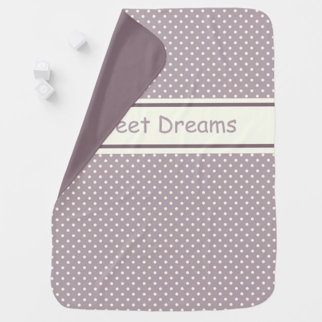 Romantic Dots Sweet Dreams Purple Cream Swaddle Blanket (In Situ)