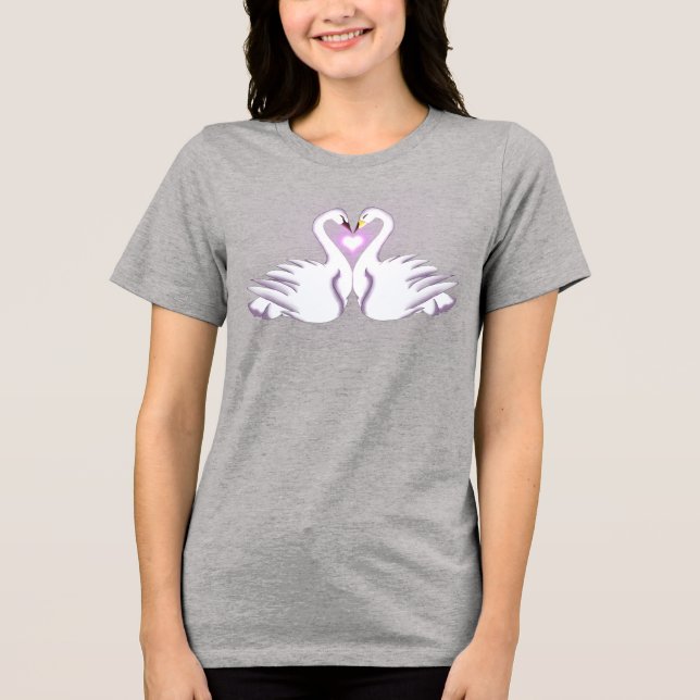Romantic Double Swan Heart Love Gray T-Shirt Tri-Blend Shirt (Front)