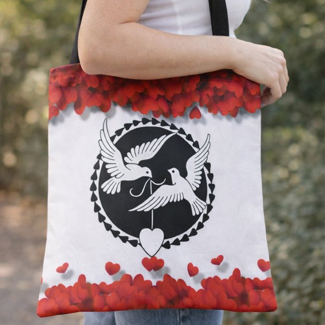 Romantic Dove Heart Love Birds Valentine Gift  Tote Bag (Creator Uploaded)