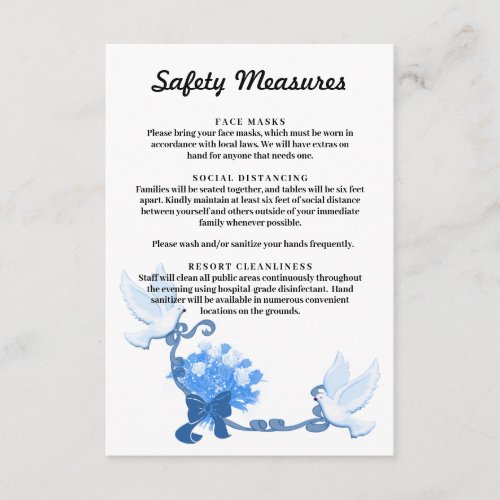 Romantic Doves And Blue Flowers Safety Measures Enclosure Card