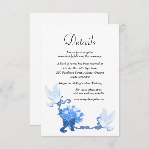 Romantic Doves And Blue Flowers Wedding Details Enclosure Card