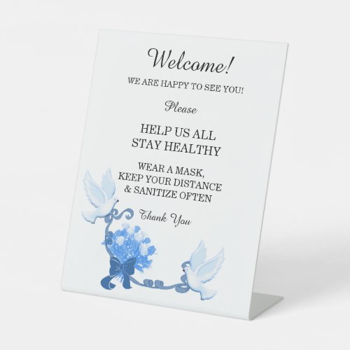 Romantic Doves And Blue Flowers Wedding Safety  Pedestal Sign