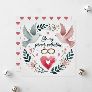 Romantic Doves and Rings Heart Card with Wreath