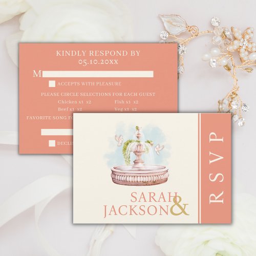 Romantic Doves Coral Wedding Response Card